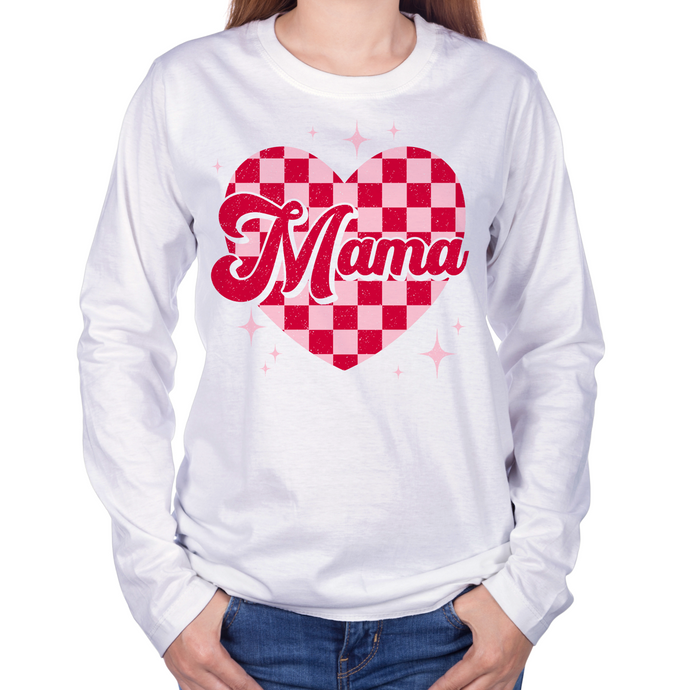 Mama Checker Heart - White - Front Print