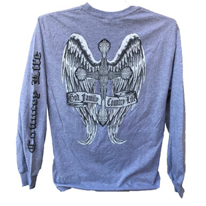 Country Life - Cross with Wings - Grey/Silver - Long Sleeve