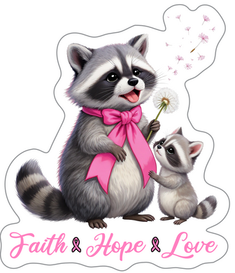 Breast Cancer Dandelion Raccoons Decal