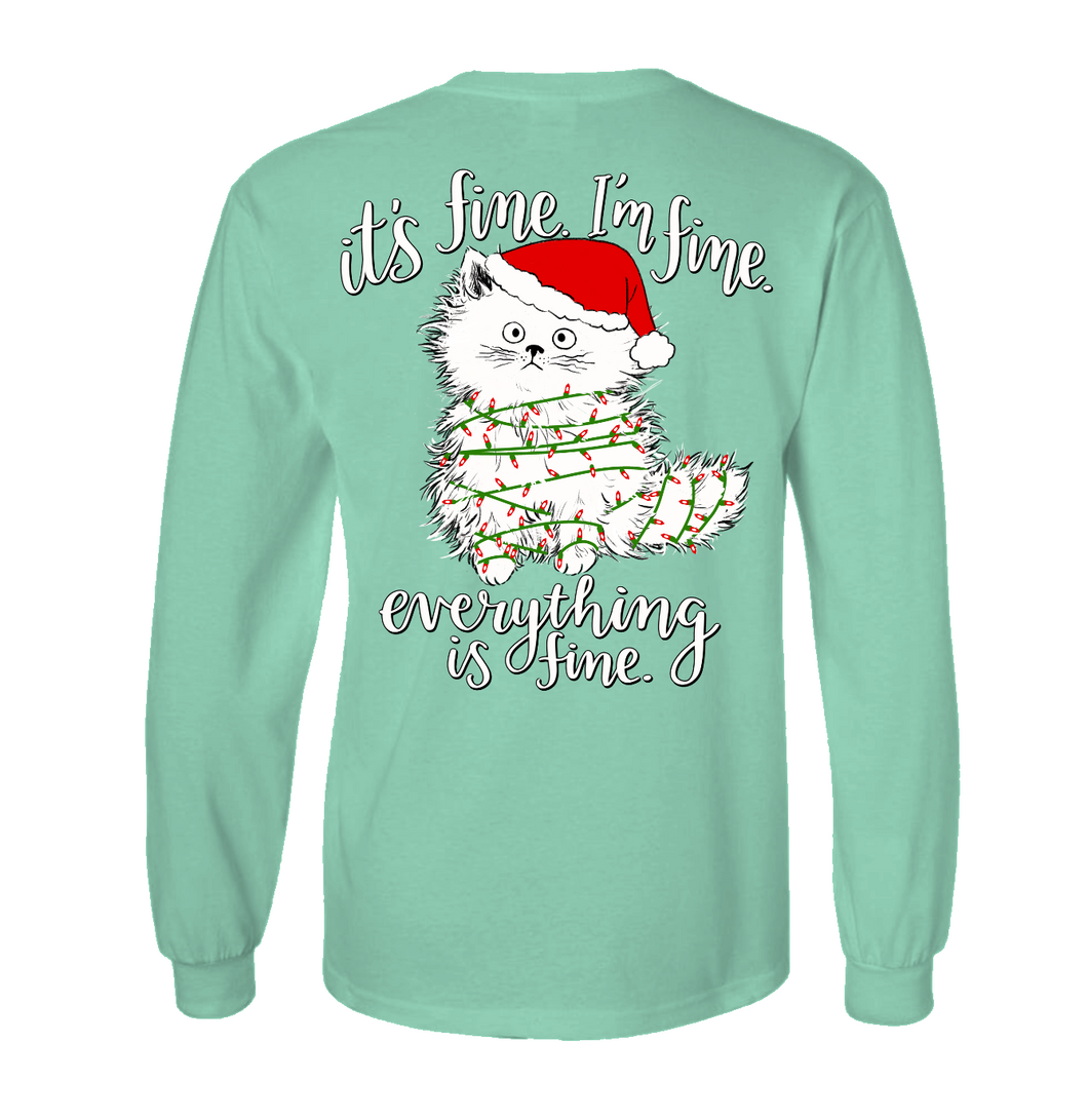 Christmas Cat - Long Sleeve - Seafoam