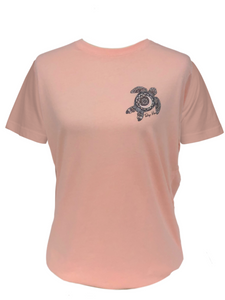 Tortuga Moon - Dry Wick - White Fade Turtle - Coral Short Sleeve